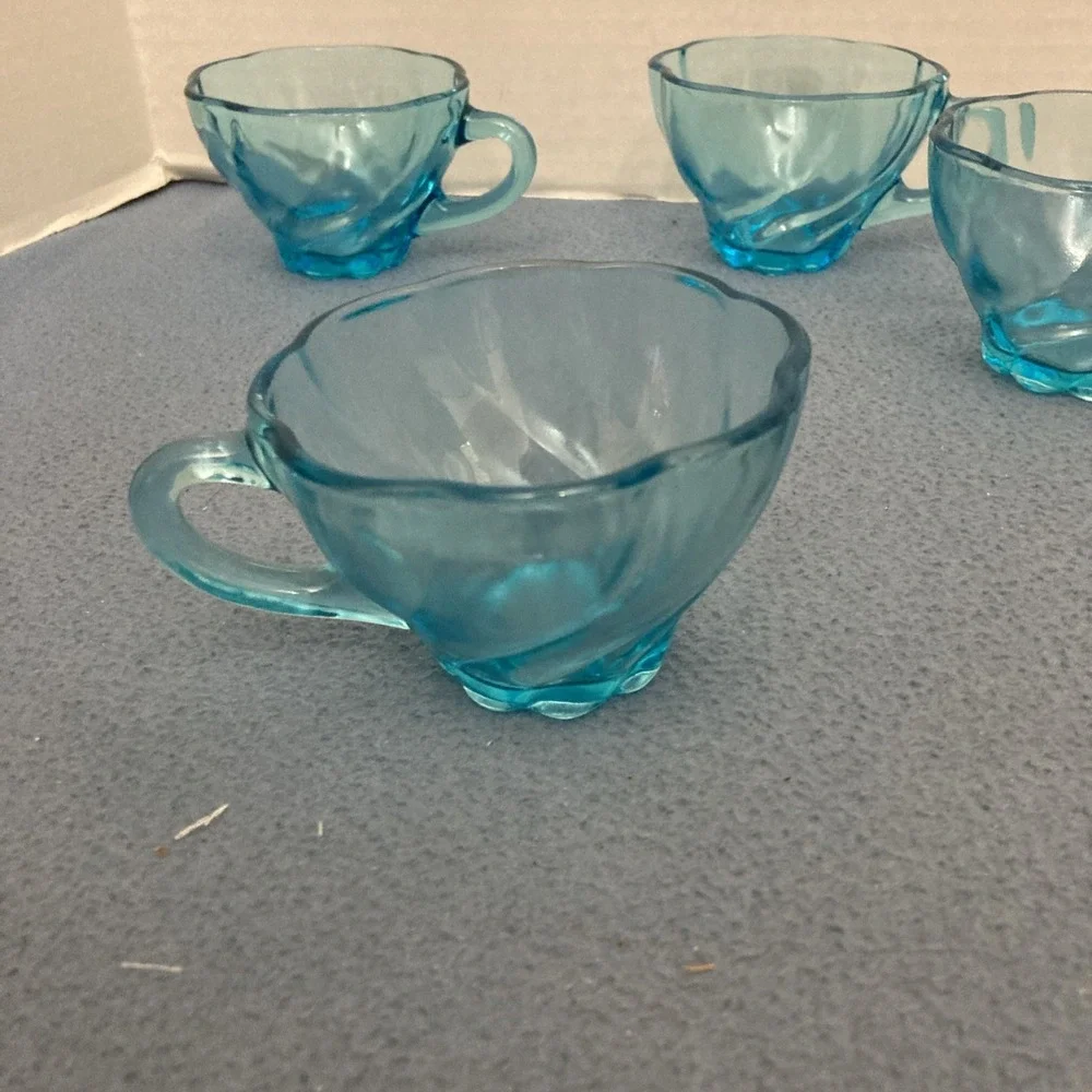Hazel-Atlas‎ Capri Azure Blue Seashell Swirl Snack Cup - Set of 4